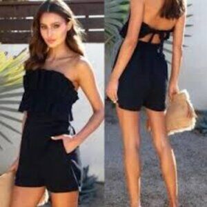 NWT Entro black strapless ruffle romper